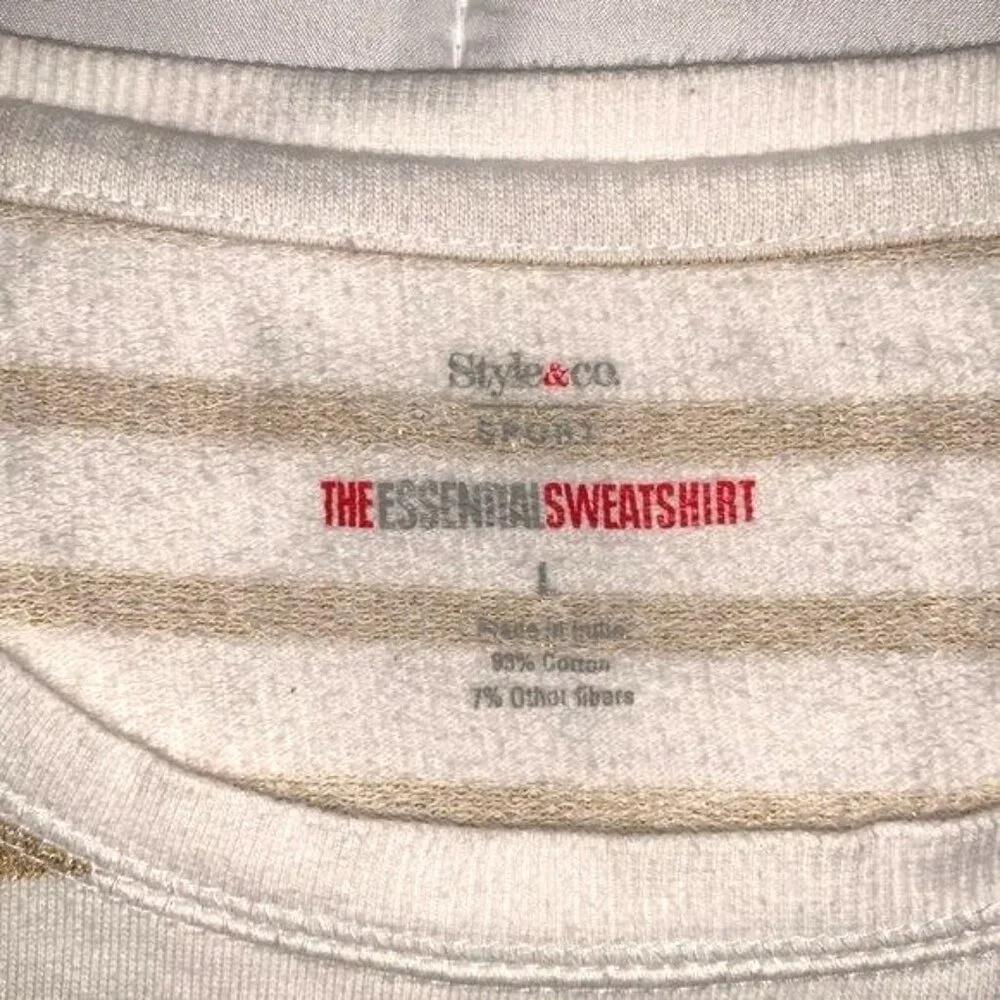 Style & Co Womens Striped Sweatshirt L White & Gold - Picture 2 of 8